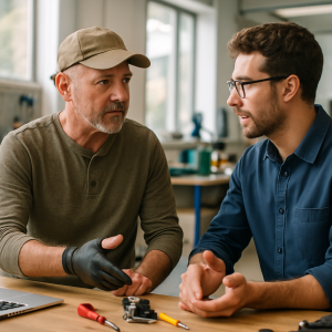 A veteran builds practical skills with an instructor in a vocational workshop.